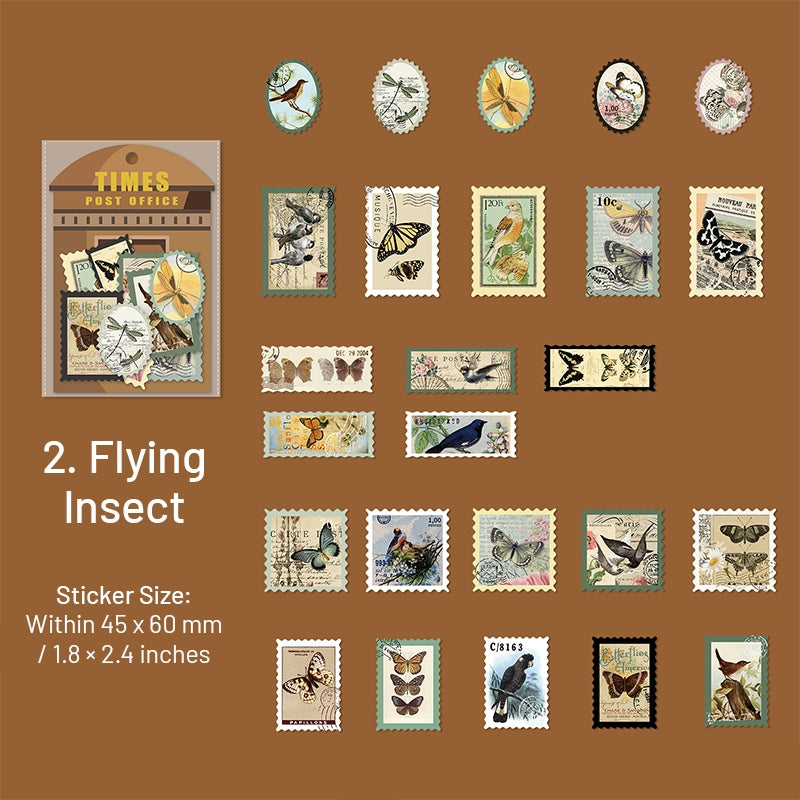 Times Post Office Retro Plant Characters Insect Architecture Stickers sku-2