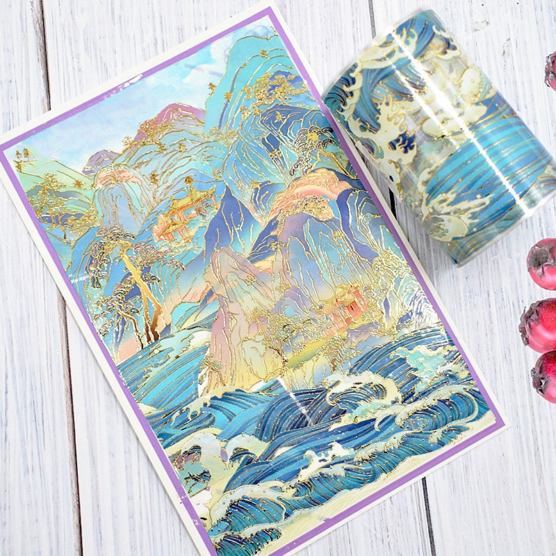Traditional Chinese Style Hot Stamping Landscape PET Tape b2