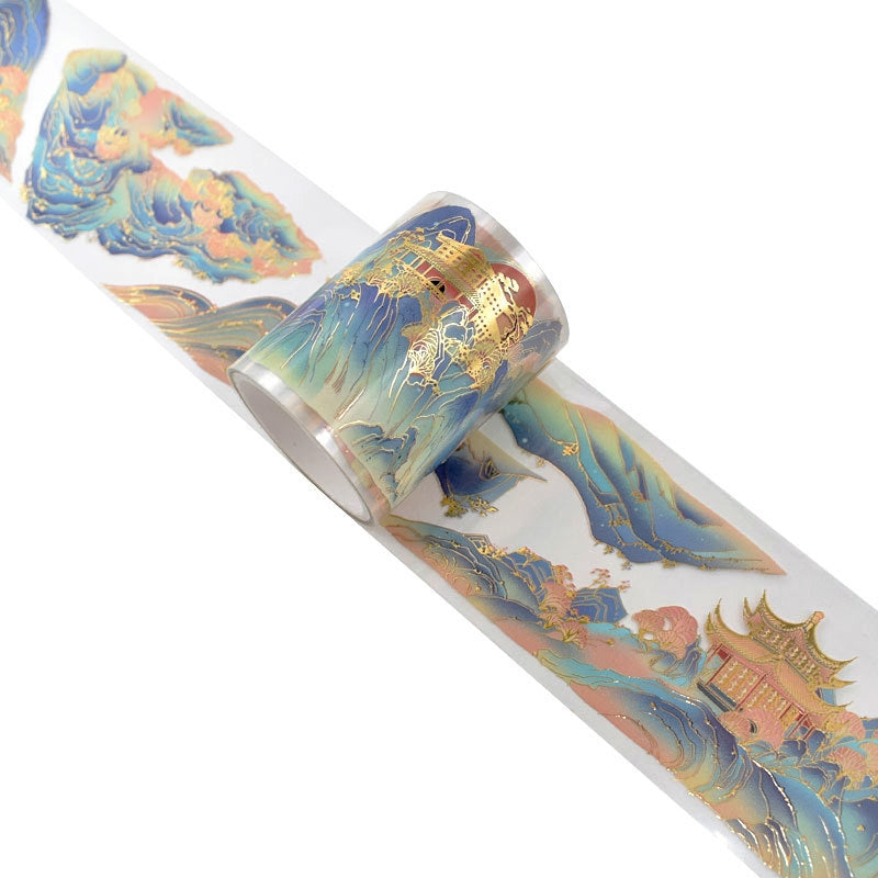 Traditional Chinese Style Hot Stamping Landscape PET Tape c3