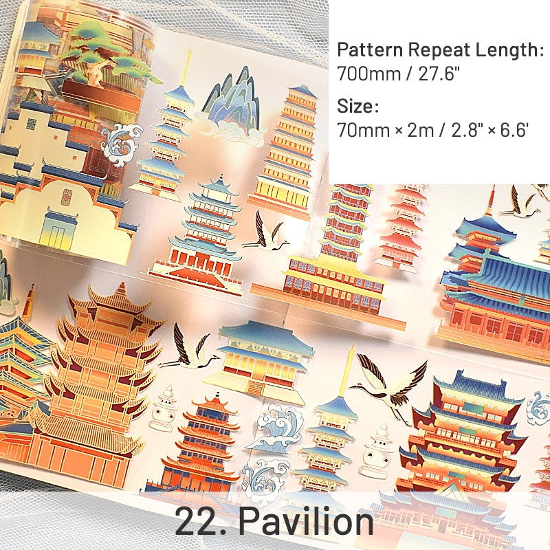 Traditional Chinese Style Hot Stamping Landscape PET Tape sku-22