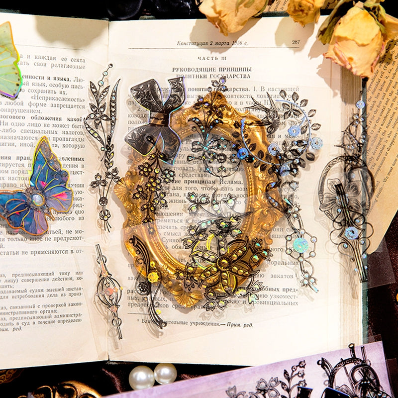 Transparent Pattern Decorative Frame PET Sticker- Gate Brooch Letters b