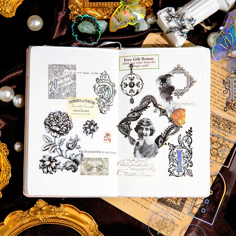 Transparent Pattern Decorative Frame PET Sticker- Gate Brooch Letters b6