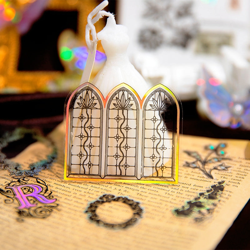 Transparent Pattern Decorative Frame PET Sticker- Gate Brooch Letters c2