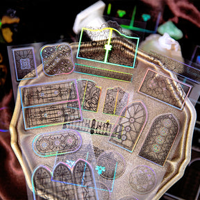 Transparent Pattern Decorative Frame PET Sticker- Gate Brooch Letters c