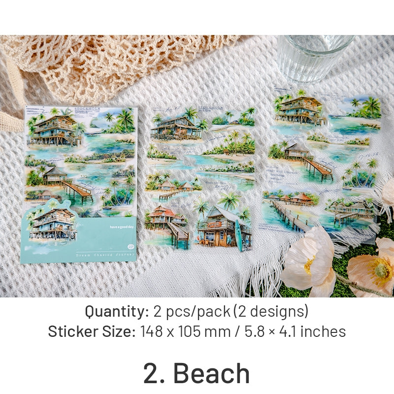 Travel Scenery PET Stickers - Beach, Maple Tree, Lake, Forest, Sunrise sku-2