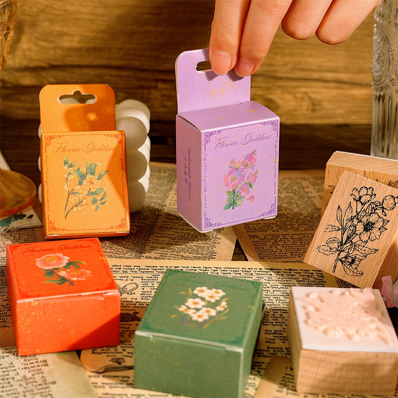 Twelve Flower Gods Series Vintage Flower Wooden Rubber Stamp a