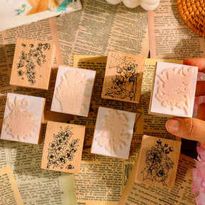 Twelve Flower Gods Series Vintage Flower Wooden Rubber Stamp c