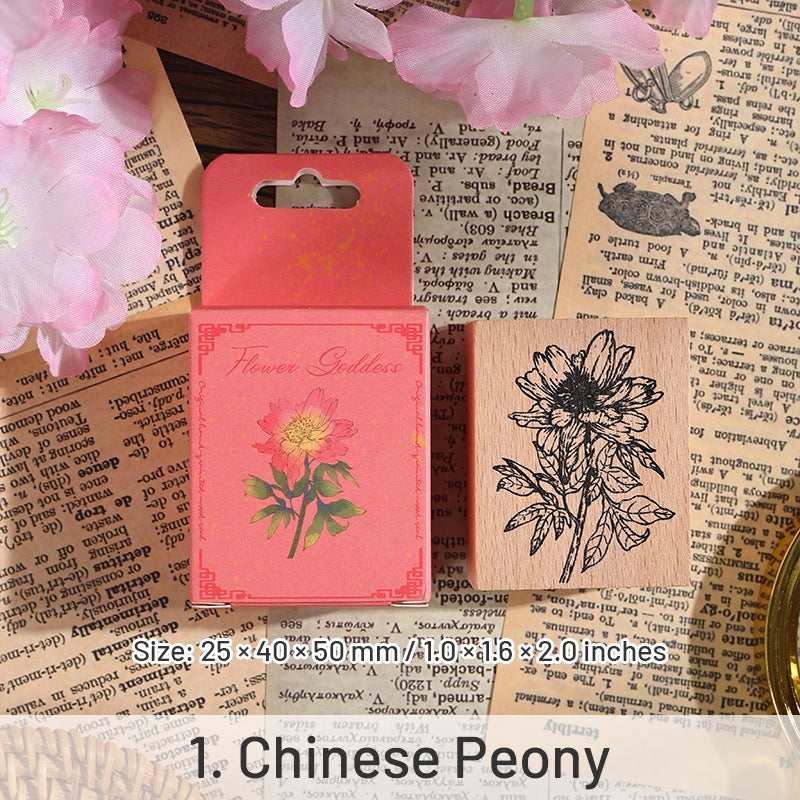 Twelve Flower Gods Series Vintage Flower Wooden Rubber Stamp sku-1