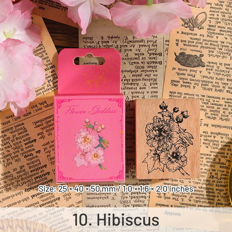 Twelve Flower Gods Series Vintage Flower Wooden Rubber Stamp sku-10