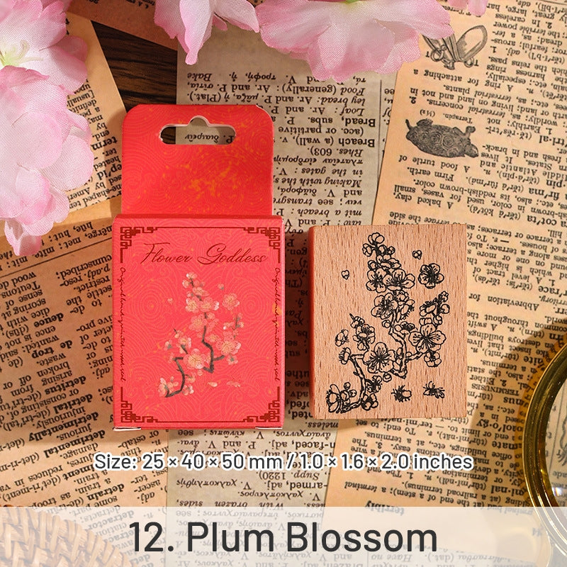 Twelve Flower Gods Series Vintage Flower Wooden Rubber Stamp sku-12