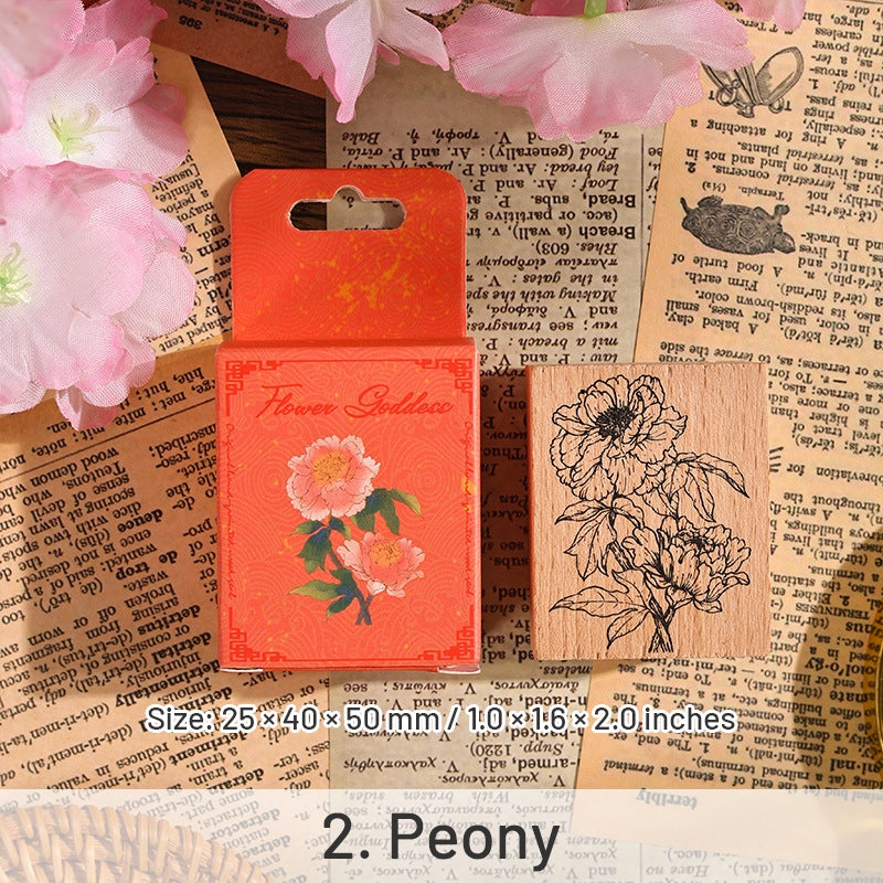 Twelve Flower Gods Series Vintage Flower Wooden Rubber Stamp sku-2