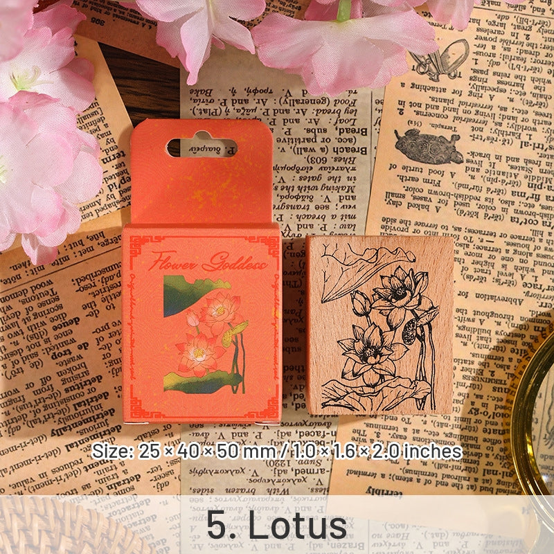 Twelve Flower Gods Series Vintage Flower Wooden Rubber Stamp sku-5