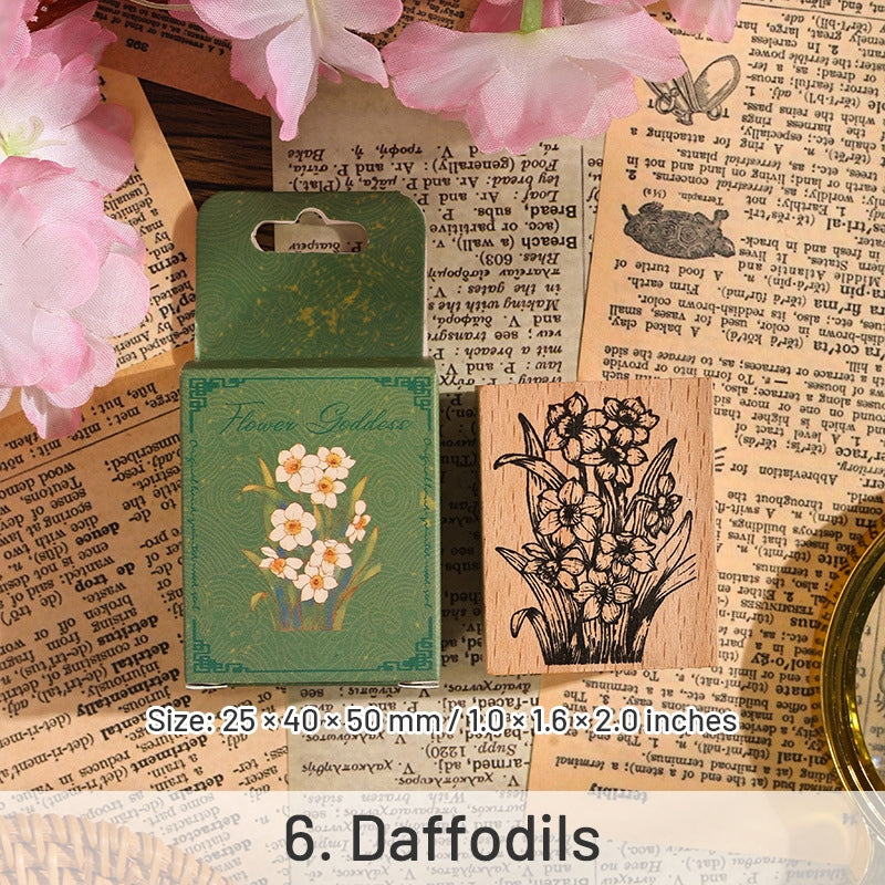 Twelve Flower Gods Series Vintage Flower Wooden Rubber Stamp sku-6