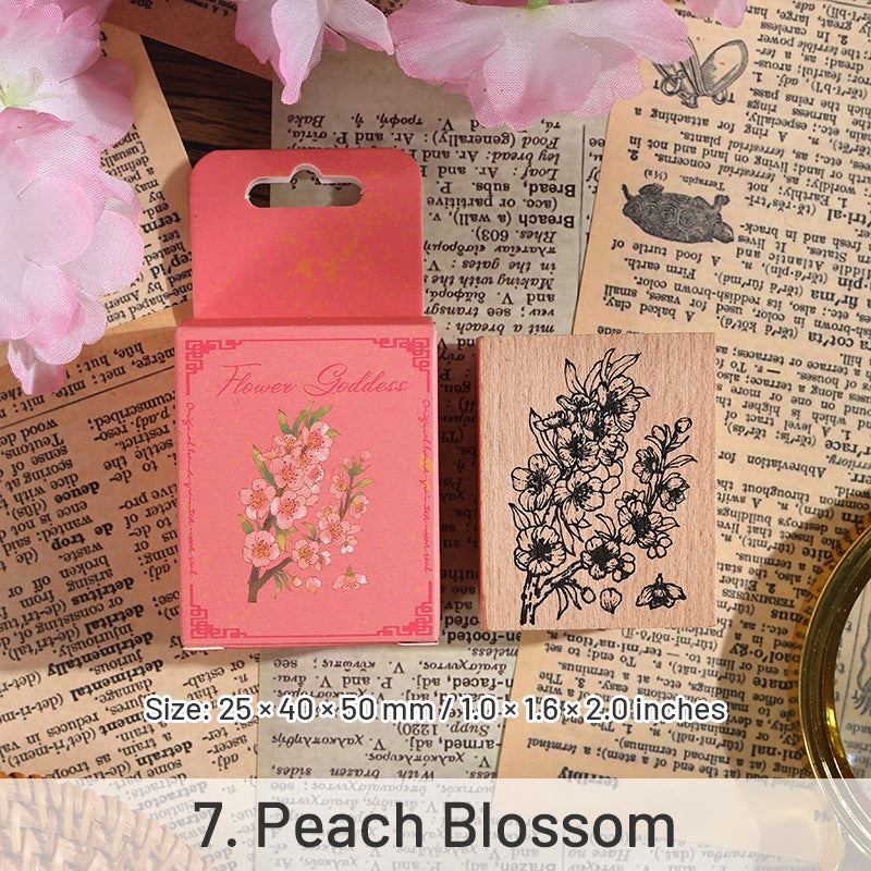 Twelve Flower Gods Series Vintage Flower Wooden Rubber Stamp sku-7