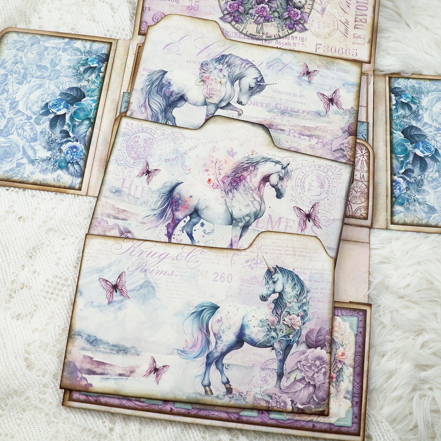 Unicorn-themed Purple Background Handmade Junk Journal Folio Kit 21