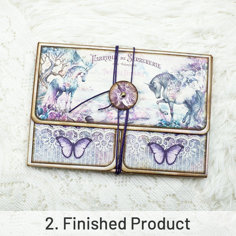 Unicorn-themed Purple Background Handmade Junk Journal Folio Kit sku-21