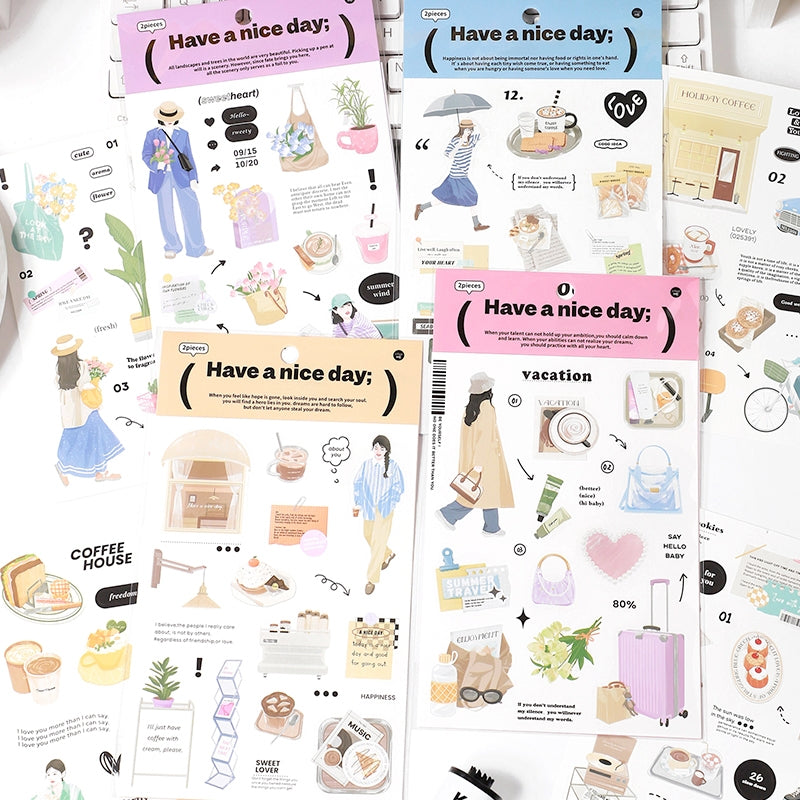 Urban Girl Daily Life Sticker Sheet - Food, Characters, Everyday Items a