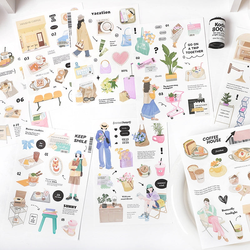Urban Girl Daily Life Sticker Sheet - Food, Characters, Everyday Items b3