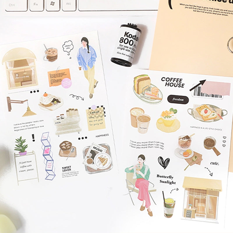 Urban Girl Daily Life Sticker Sheet - Food, Characters, Everyday Items b4