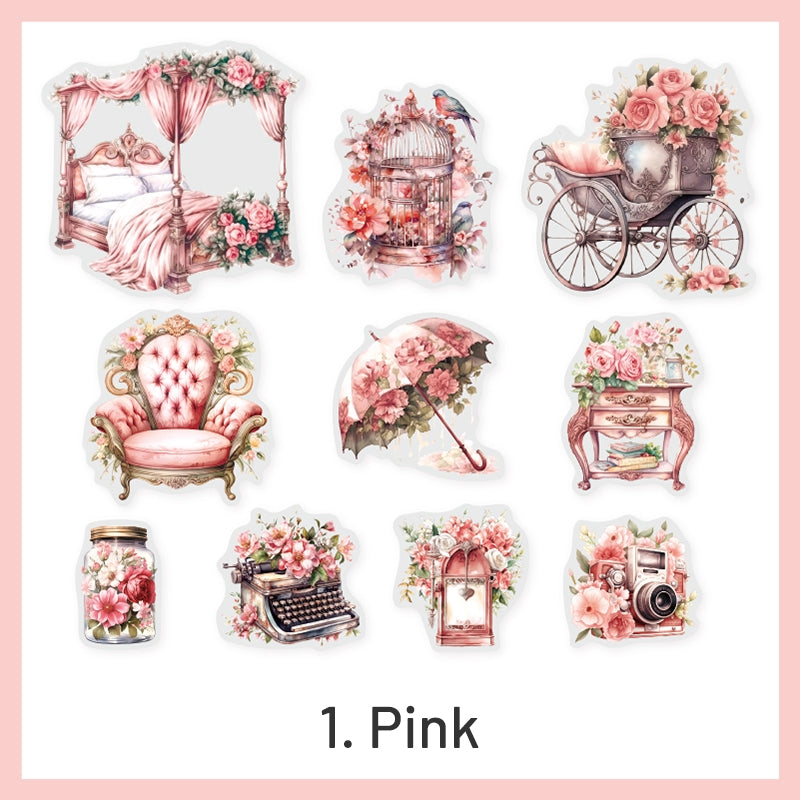 Victorian Style PET Stickers - Flowers, Furniture, Household Items sku-1