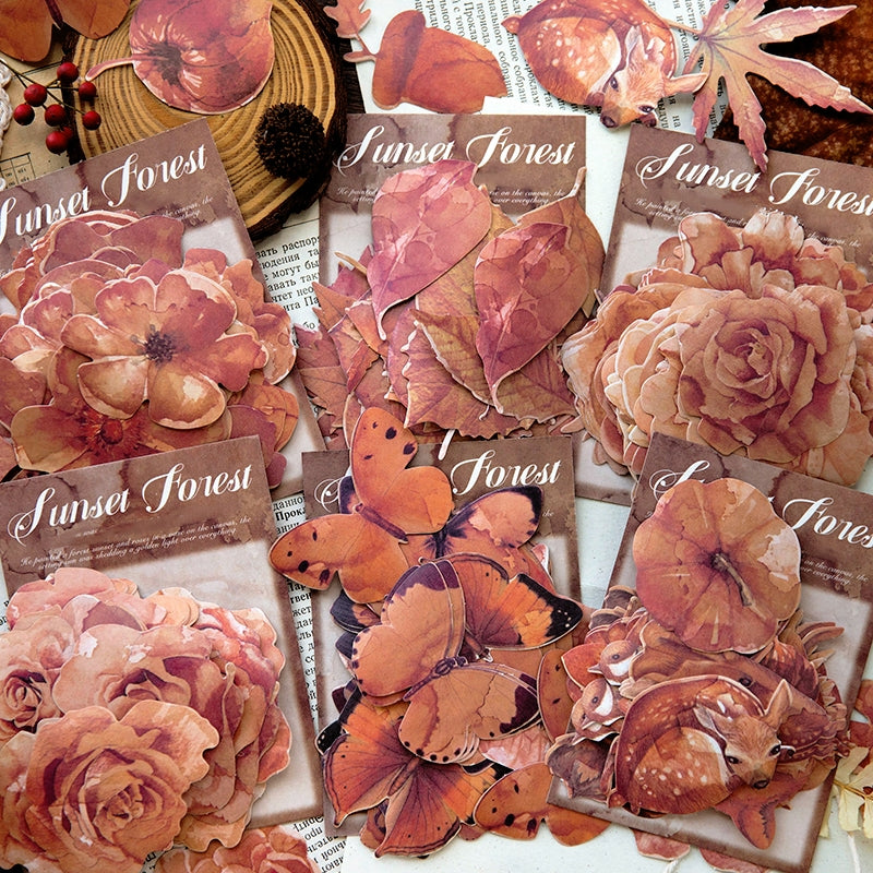 Vintage Autumn Washi Stickers - Rose, Rosehip, Peony, Leaf, Acorn, Butterfly a