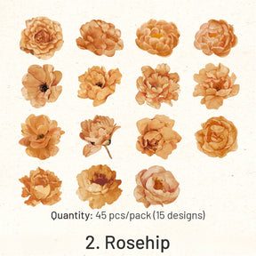 Vintage Autumn Washi Stickers - Rose, Rosehip, Peony, Leaf, Acorn, Butterfly sku-2