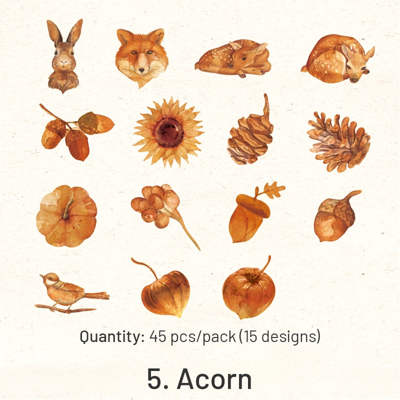 Vintage Autumn Washi Stickers - Rose, Rosehip, Peony, Leaf, Acorn, Butterfly sku-5