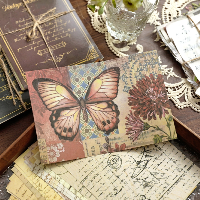 Vintage Background Material Paper - Travel, Butterfly, Music, Flower, Map, Newspaper, Letter b