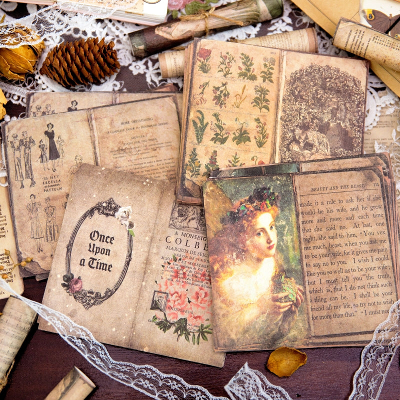 Vintage Background Scrapbook Paper - Sewing Machine, Plants, Palace, Flower a