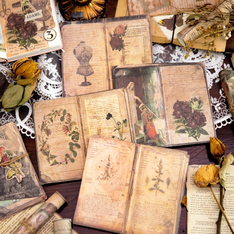 Vintage Background Scrapbook Paper - Sewing Machine, Plants, Palace, Flower b