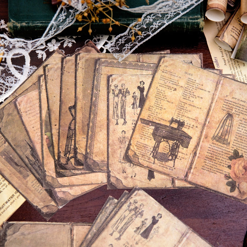 Vintage Background Scrapbook Paper - Sewing Machine, Plants, Palace, Flower b3