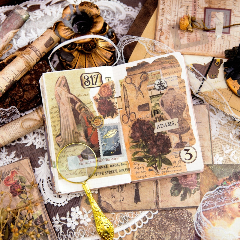 Vintage Background Scrapbook Paper - Sewing Machine, Plants, Palace, Flower b6