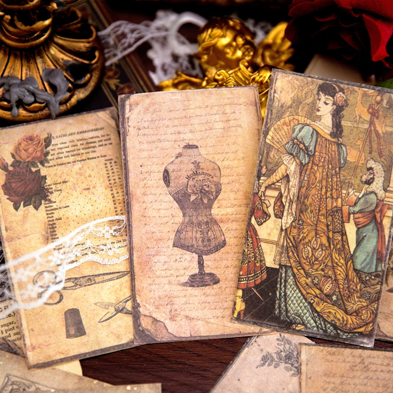 Vintage Background Scrapbook Paper - Sewing Machine, Plants, Palace, Flower b8