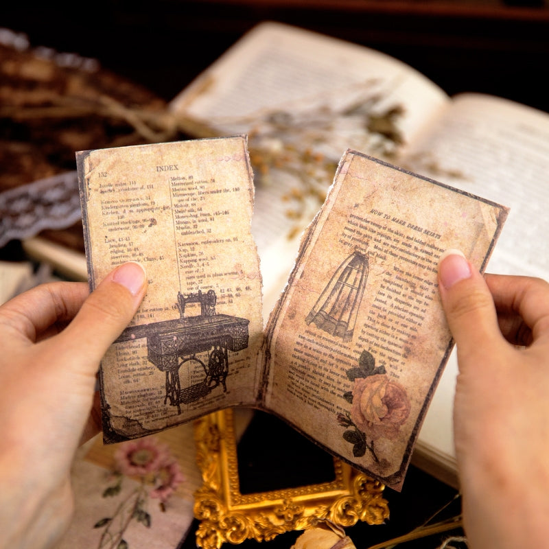 Vintage Background Scrapbook Paper - Sewing Machine, Plants, Palace, Flower c