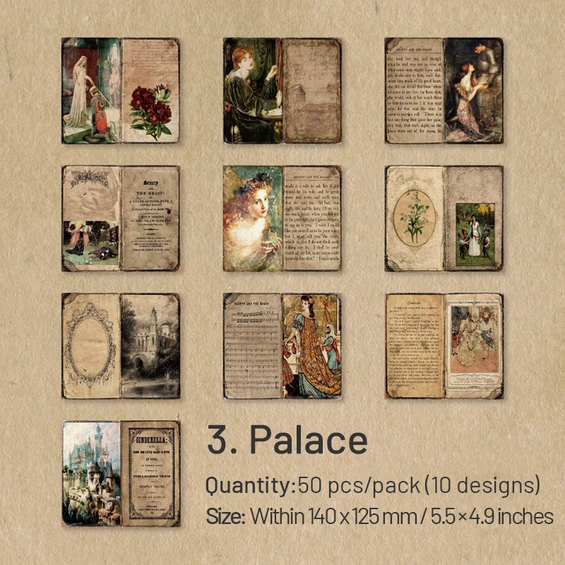 Vintage Background Scrapbook Paper - Sewing Machine, Plants, Palace, Flower sku-3