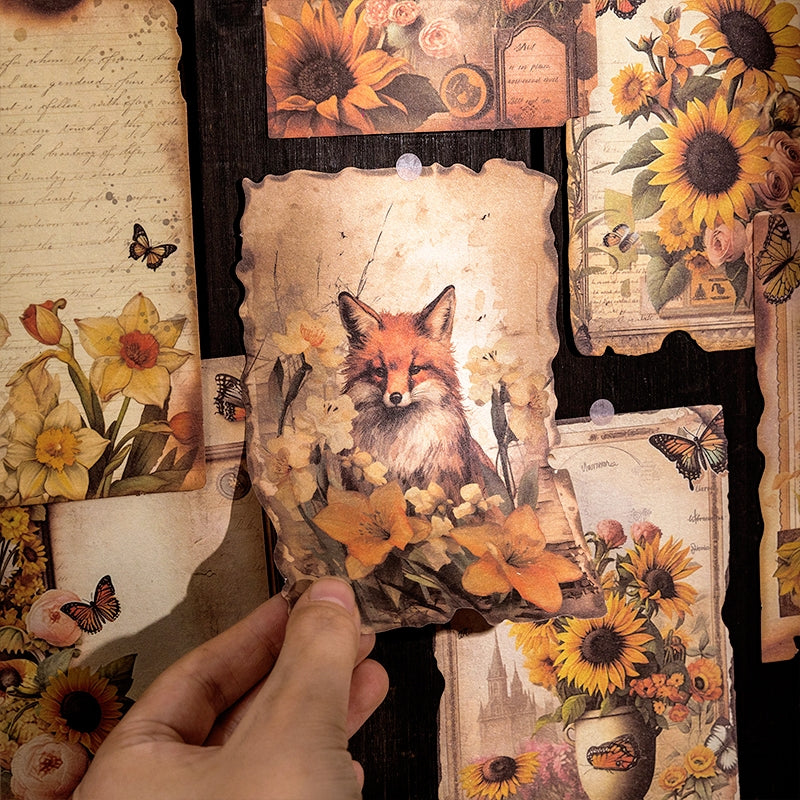Vintage Burnt Edge Scrapbook Paper - Butterfly, Rose, Sunflower b2