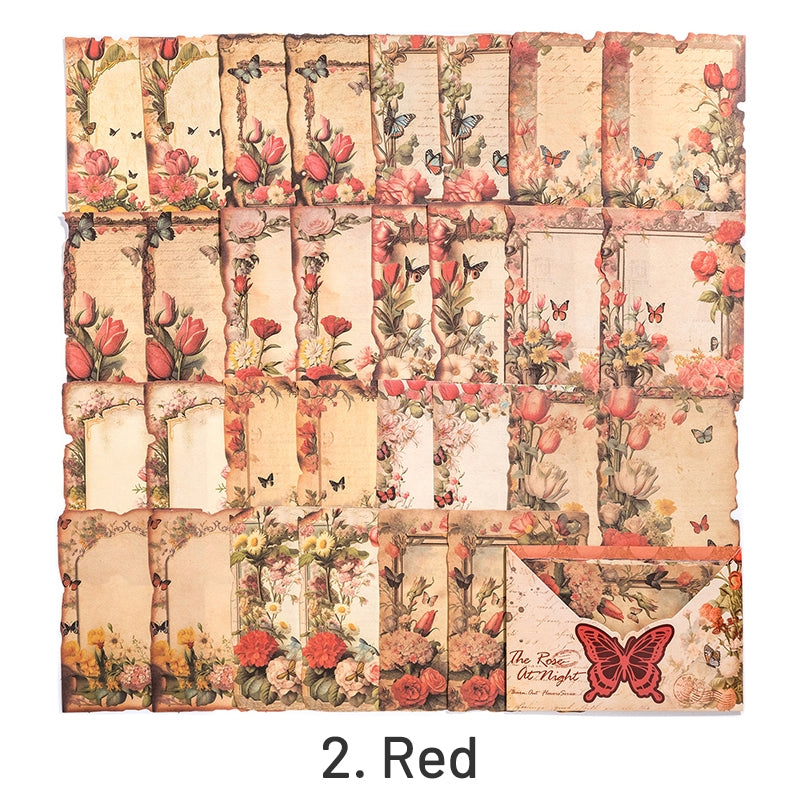 Vintage Burnt Edge Scrapbook Paper - Butterfly, Rose, Sunflower sku-2