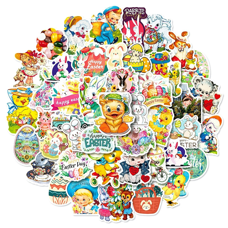 Vintage Cartoon Animals and Egg Vinyl Stickers a