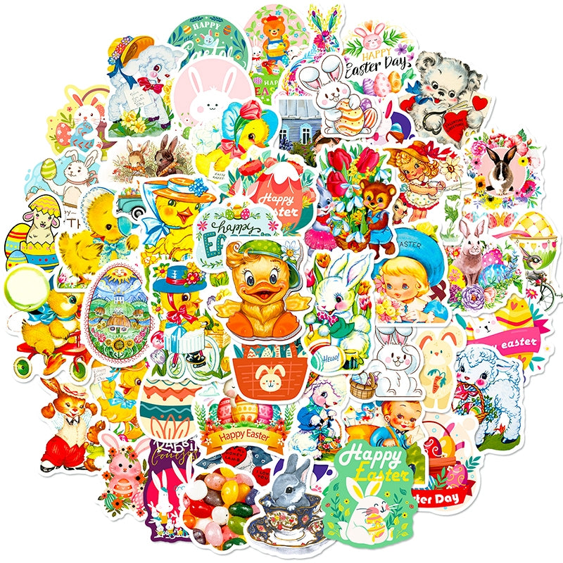 Vintage Cartoon Animals and Egg Vinyl Stickers a2