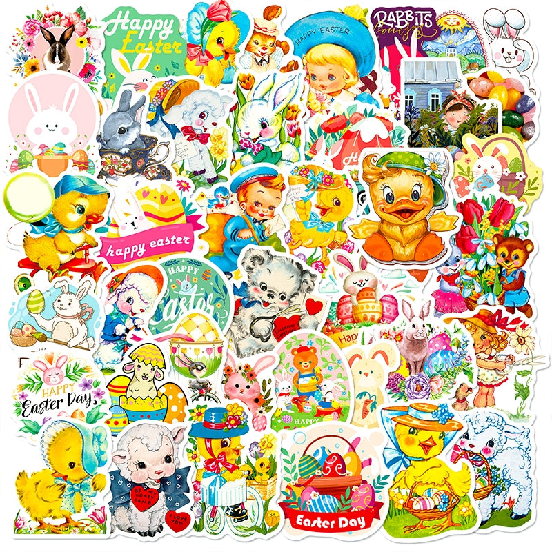 Vintage Cartoon Animals and Egg Vinyl Stickers a3