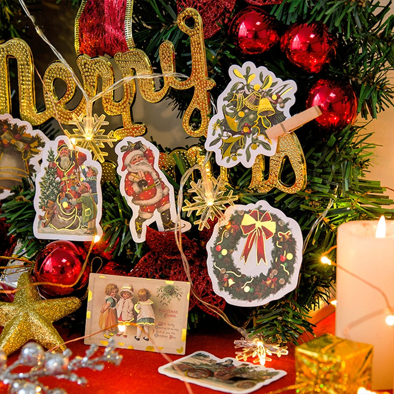 Vintage Christmas Hot Stamping Gold Stickers - Characters, Wreaths, Angels b