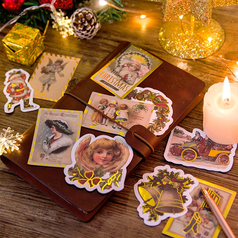 Sticker - Vintage Christmas Hot Stamping Gold Stickers - Characters, Wreaths, Angels