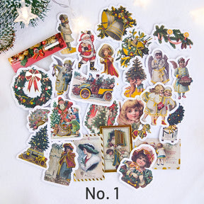 Vintage Christmas Hot Stamping Gold Stickers - Characters, Wreaths, Angels sku-1