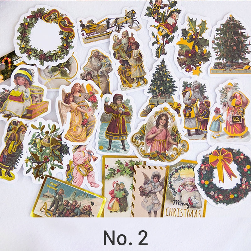 Vintage Christmas Hot Stamping Gold Stickers - 24 Nostalgic Adhesive  Stickers for Holiday Crafts