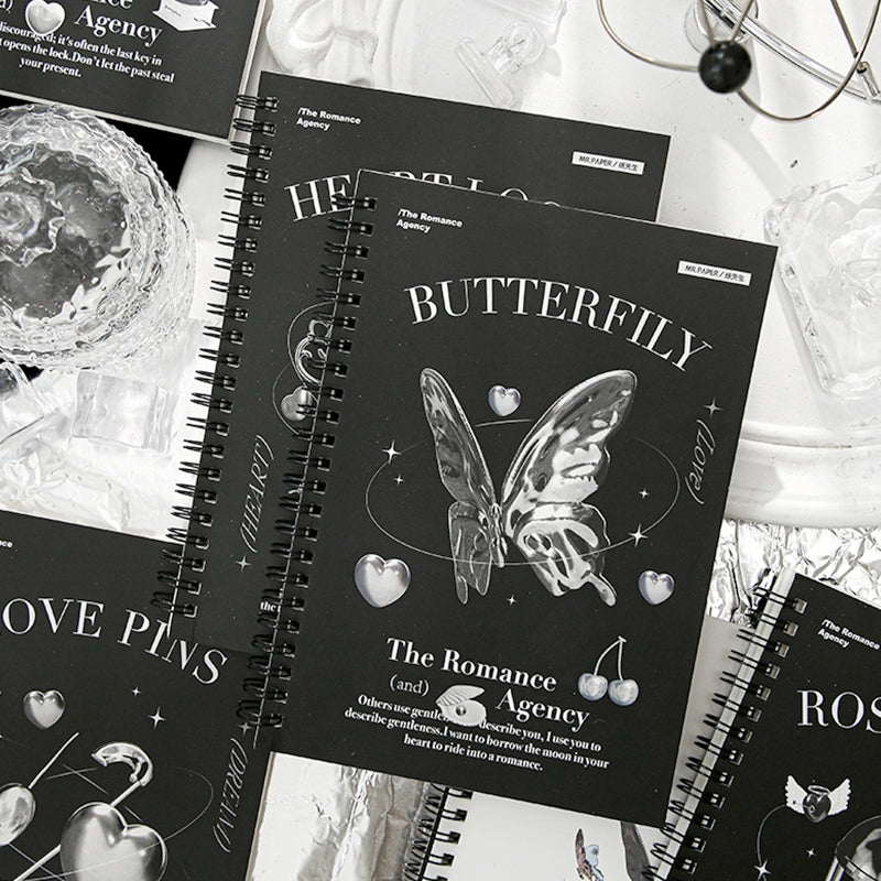 Vintage Coil-Bound Journal Notebook with Butterflies and Hearts a