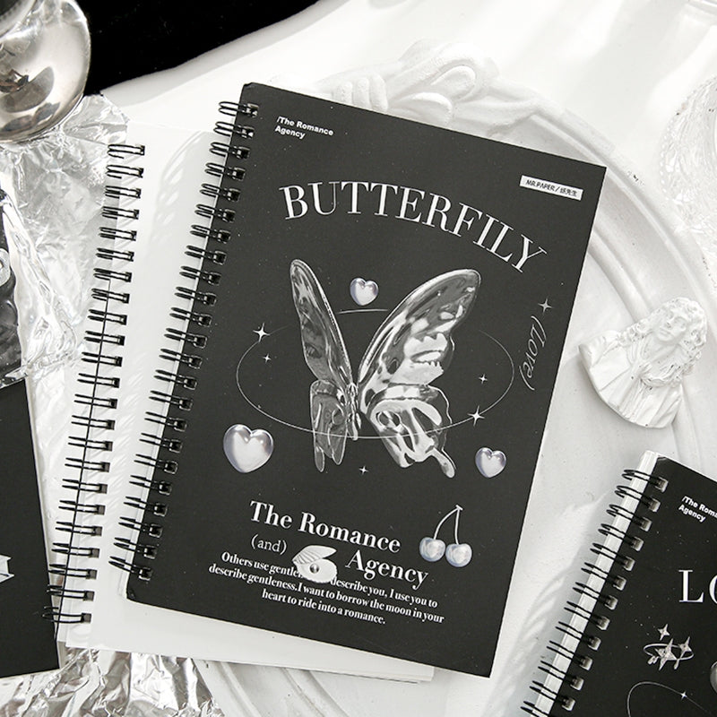 Vintage Coil-Bound Journal Notebook with Butterflies and Hearts b4