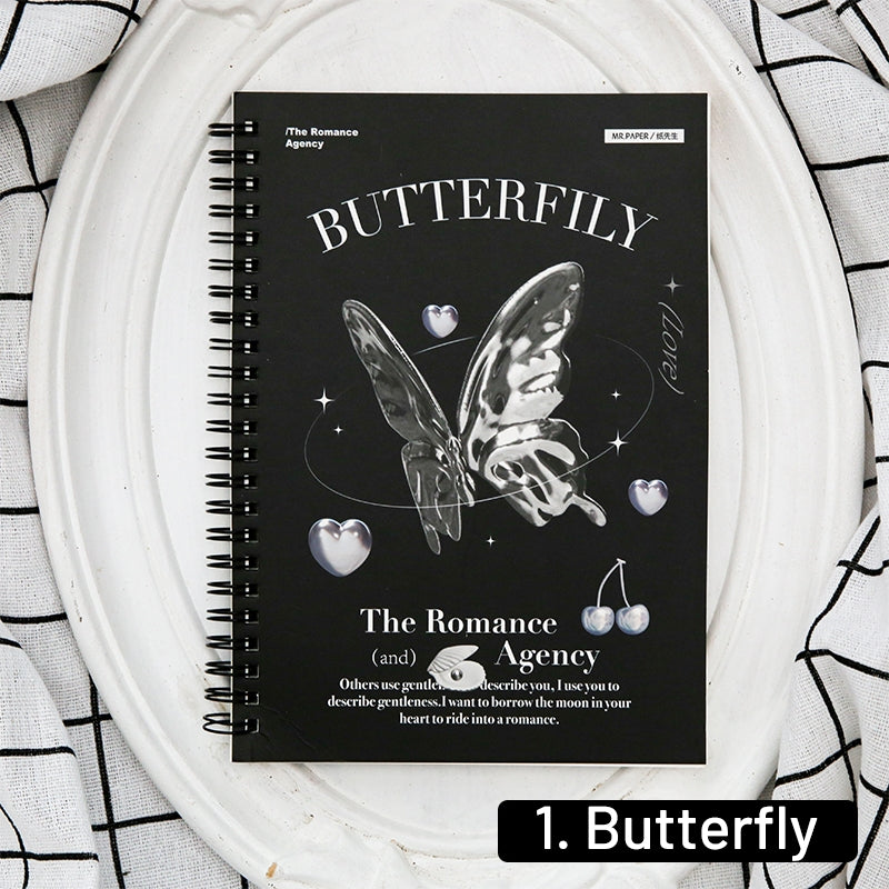 Vintage Coil-Bound Journal Notebook with Butterflies and Hearts sku-1