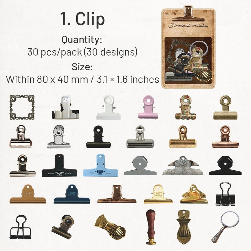 Vintage Die-cut Cardstock Scrapbook Paper - Clips, Jewelry, Lock, Key, Sewing items sku-1