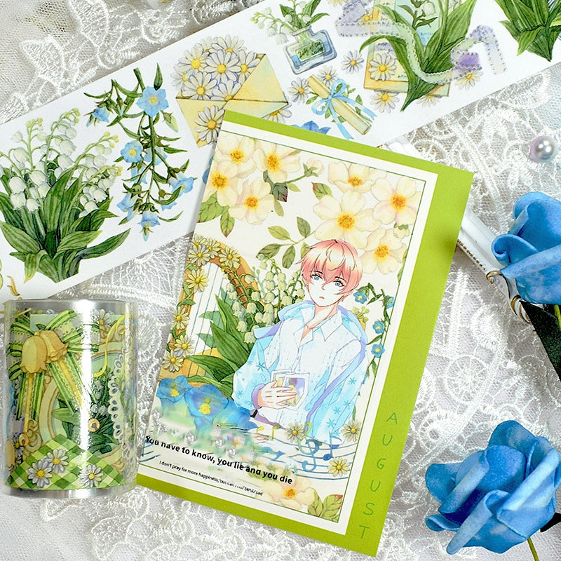 Vintage Hot Stamping Flower Journal Tape - Clear Floral Decorative