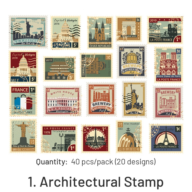 Vintage Hot Stamping Washi Sticker - Architectural Stamp, Plant, Note, Ticket, Letter sku-1